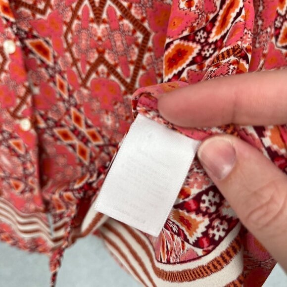 Talbots Long Sleeve Chiffon Blouse Top Size M Pink White Geometric Boho Barbie - Picture 7 of 11